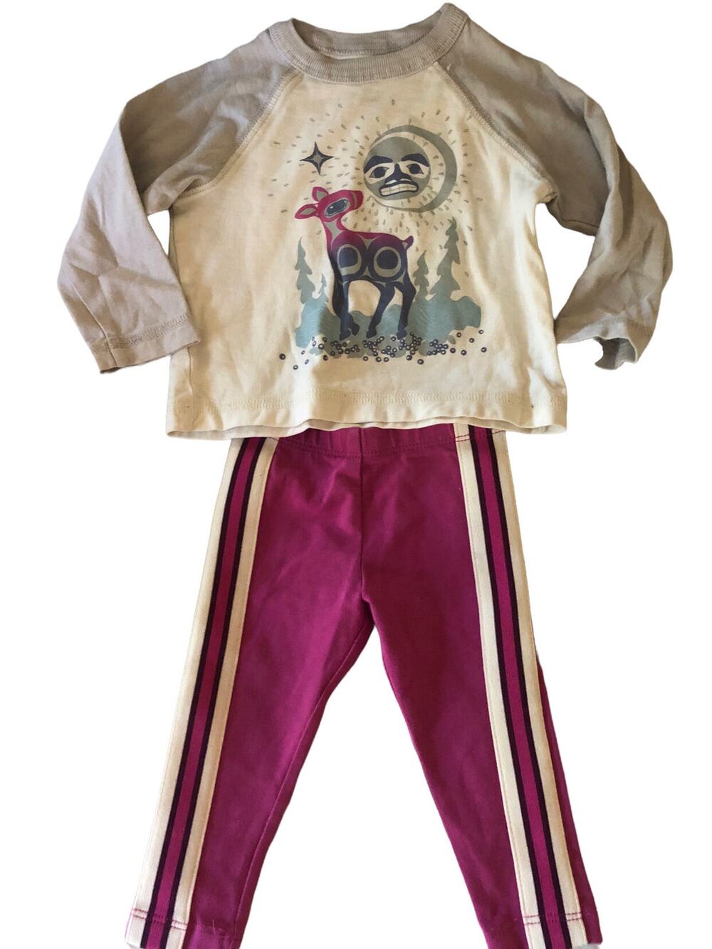 Tea Collection White Deer Shirt And Purple Pants 3-6m